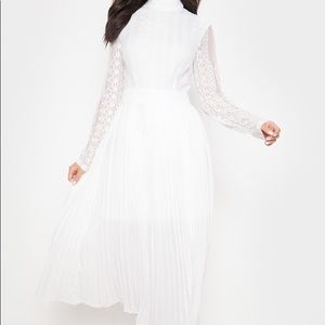 White lace top pleaded midi dress